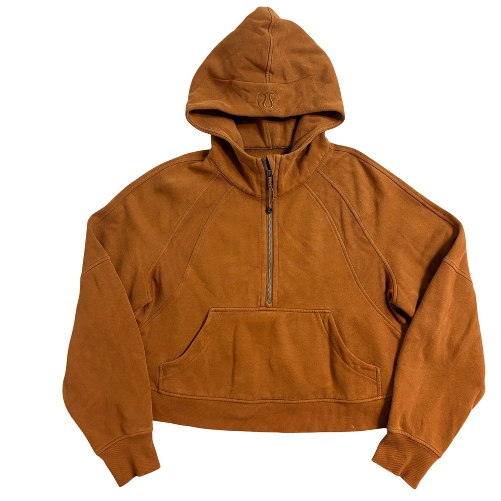 lululemon Scuba Cropped Half-Zip Hoodie in Rust Brown very small bleach stain